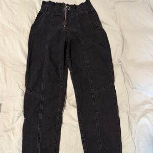 ba&sh Black Paperbag Waist Pants Exposed Zipper Front Size 40